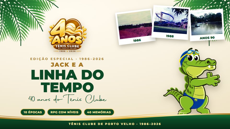 Tela do jogo Jack e a Linha do Tempo — 40 anos do Tênis Clube